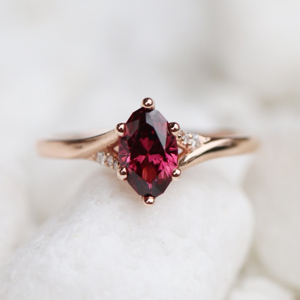 Rose Gold Ring with Marquise Red Gemstone